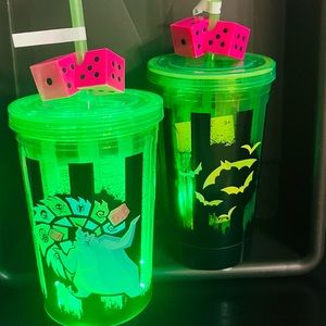 Disney Park, 2022 Oogie Boogie Bash Light Up Tumbler w/ Pink Dice & Straw